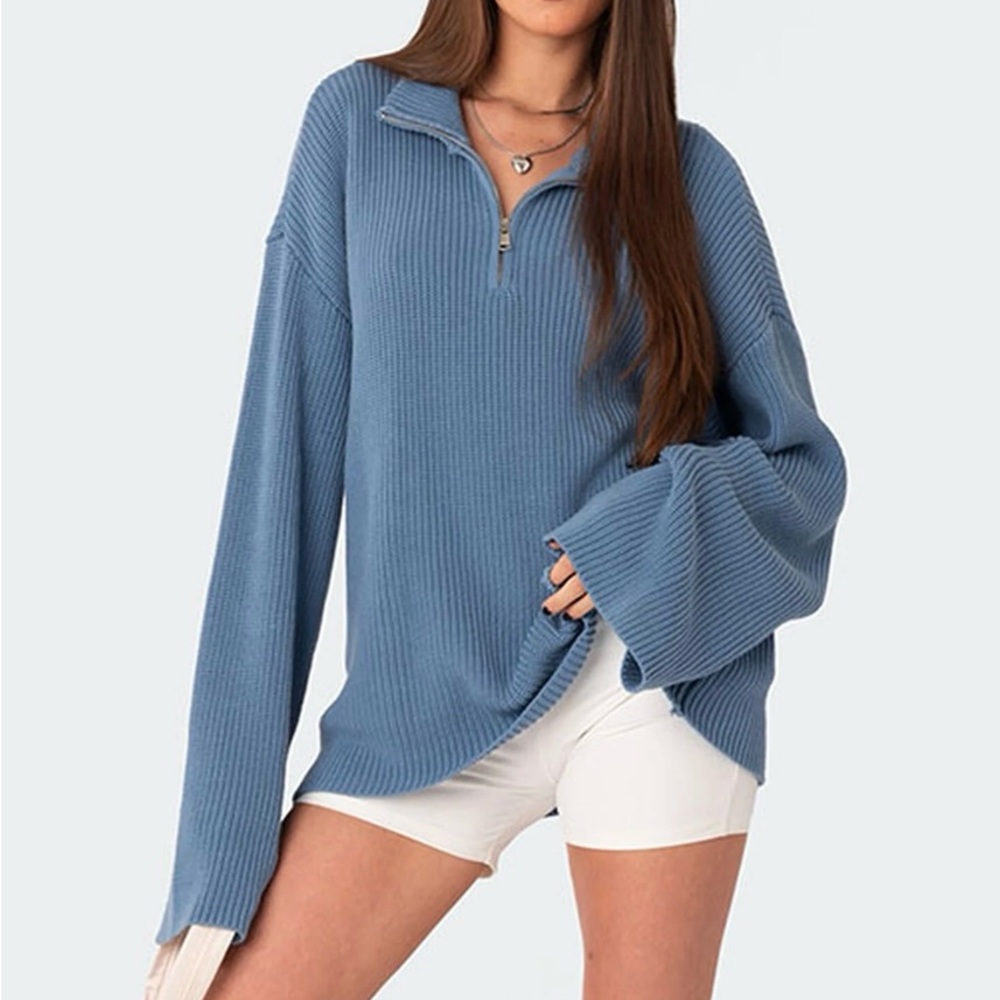 Edikted Amour High Neck Oversized Zip Sweater Size S